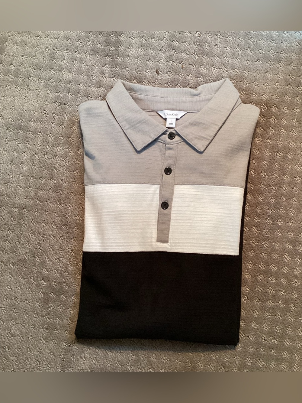 Calvin Klein Men’s Colorblock Polo/Golf Shirt, collar, 3 buttons, 3 colors, Lg